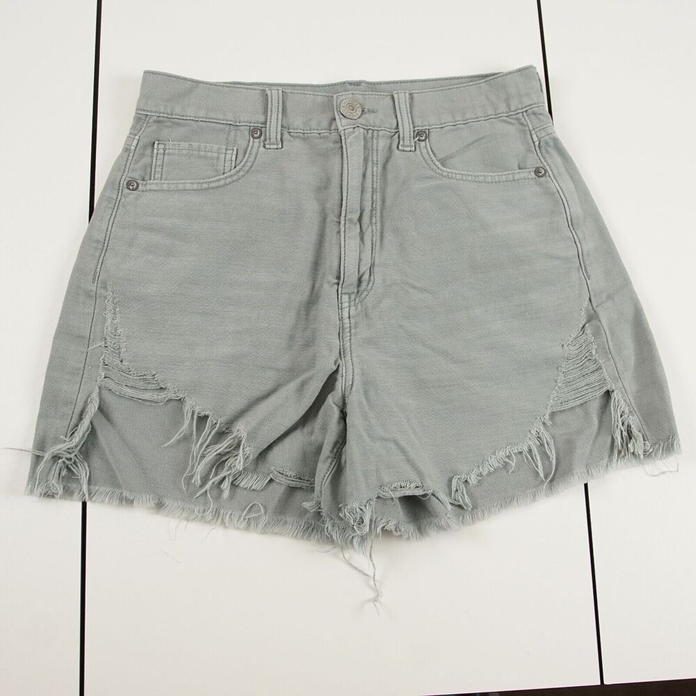 American Eagle Highest Rise Green Denim Mom Shorts Womens Sz 4
